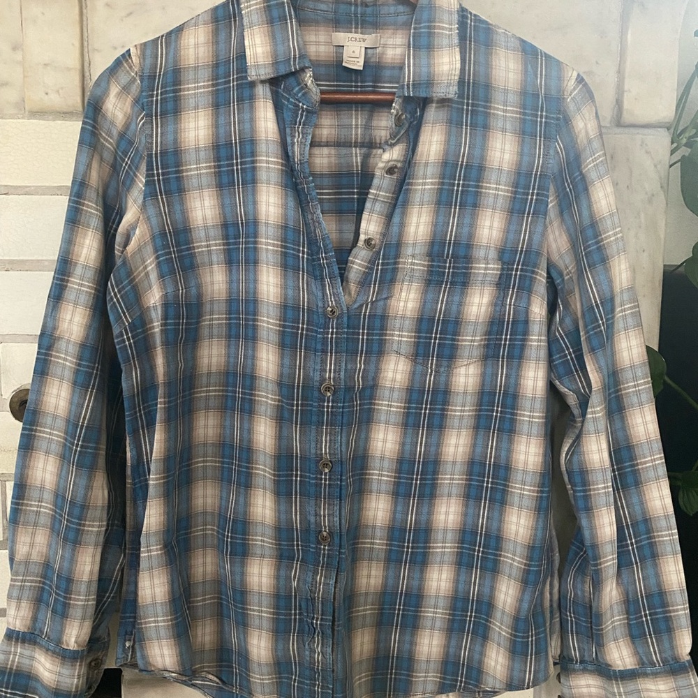 J. Crew Blue and White Plaid Button-Front Shirt